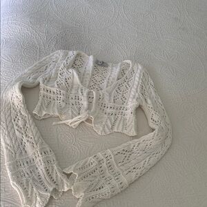 White Cropped Knit Sweater